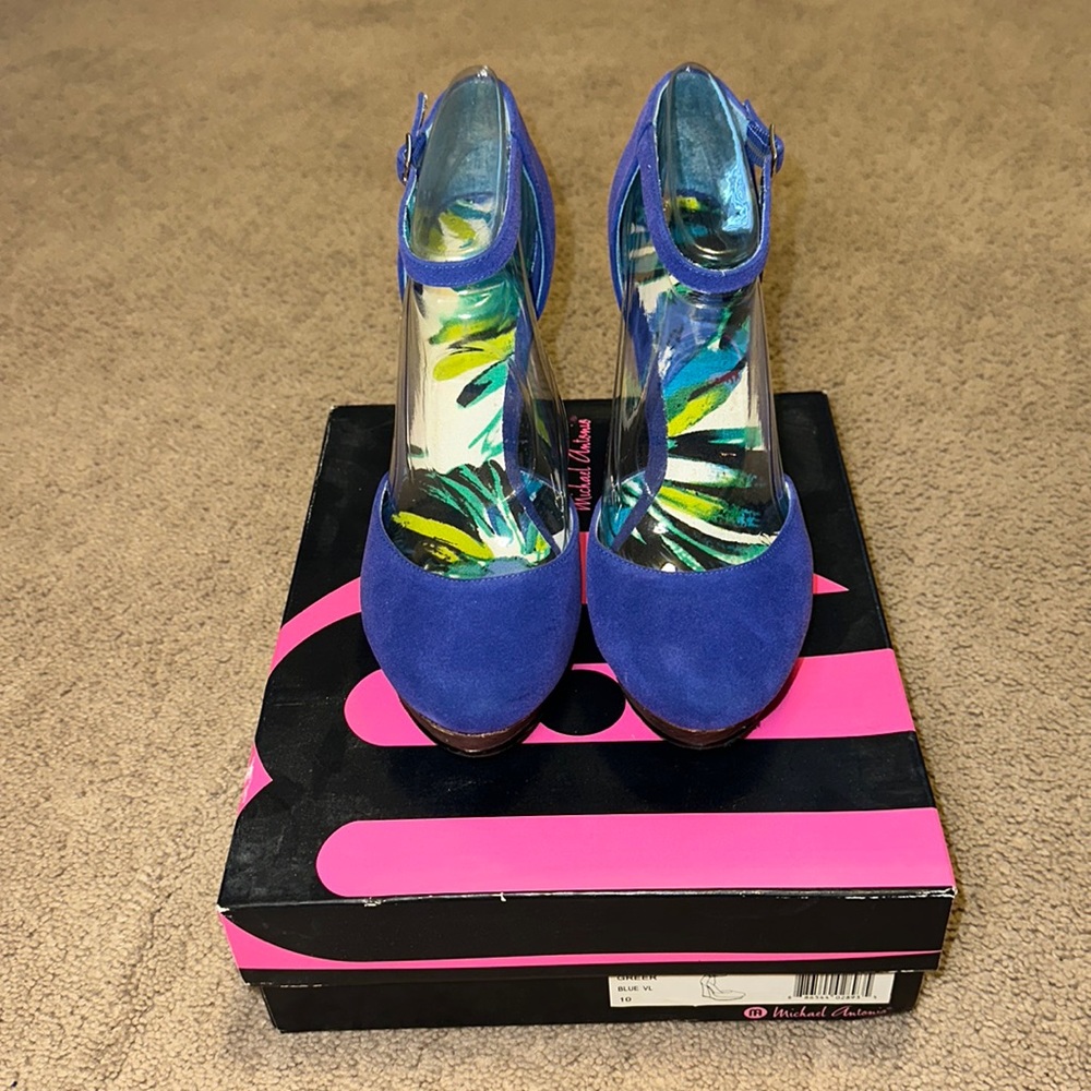 Blue platform wedge heel